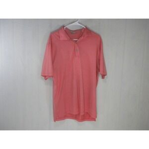 Peter Millar Polo Shirt Mens L Pink Pinstriped Golf Cotton‎ Knit Short Sleeve
